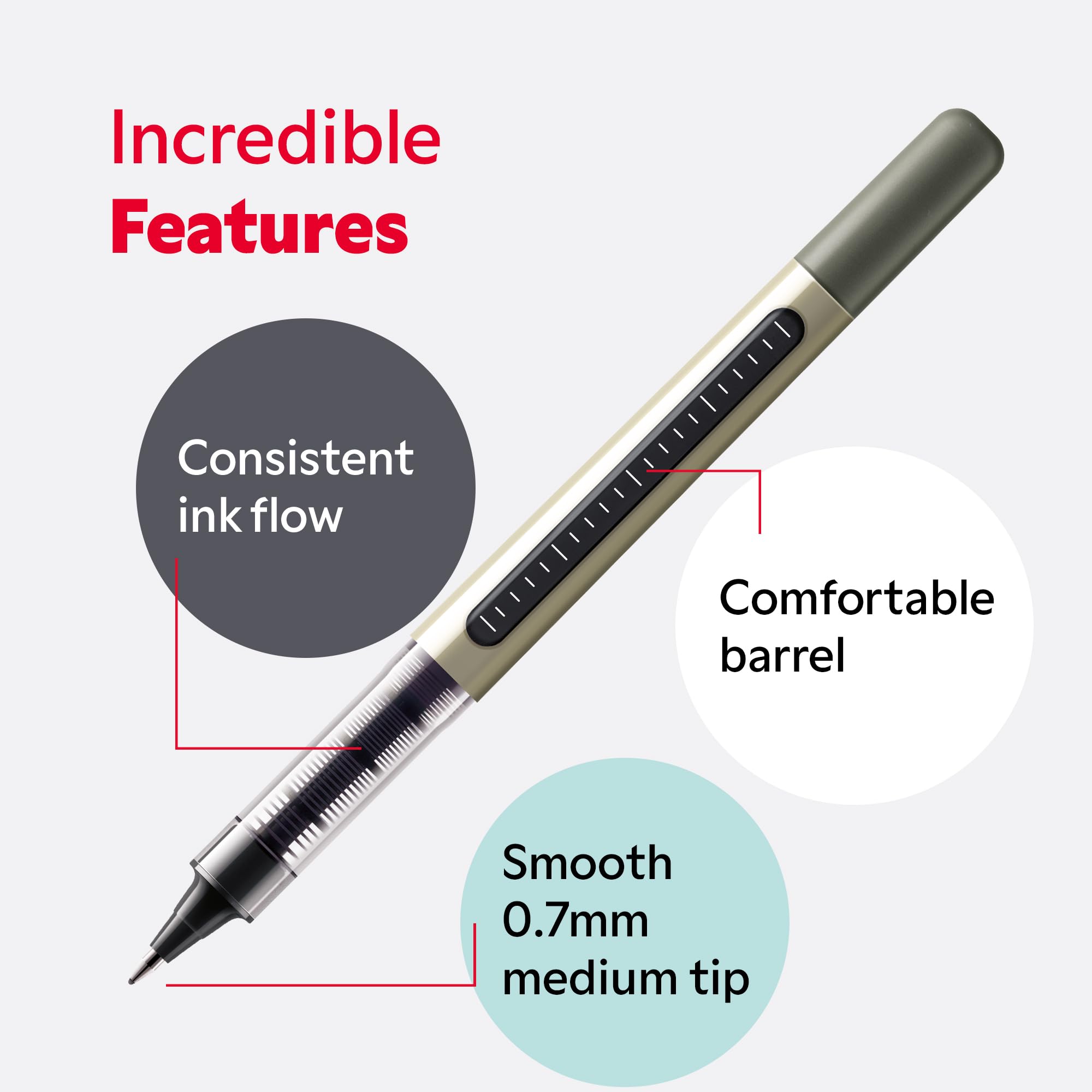 uni-ball Eye Rollerball Pens - 13 Pack (12 Black + 1 Exclusive Gel Pen) | 0.7mm Fine Tip | Water & Fade Resistant Super Ink 5