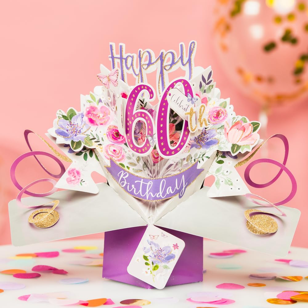 Second Nature Pop Ups Female 60th Birthday 3D Pop-Up Greeting Card | Pink