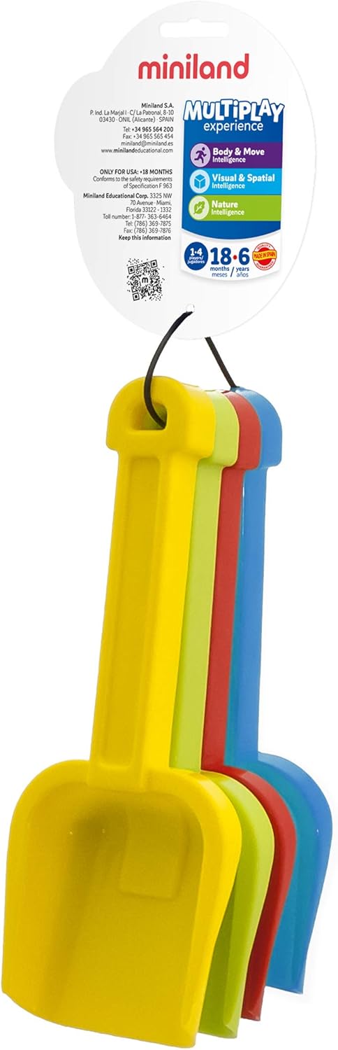 Miniland Special Assorted Spades Set - Flexible Plastic Sand & Snow Playset for Kids