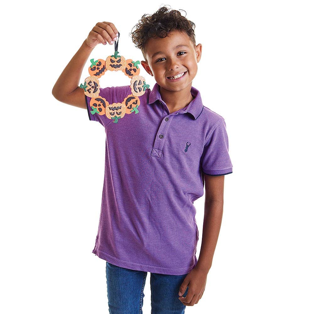 Baker Ross FX251 Pumpkin Mix and Match Wreath Kits - Pack of 3, Halloween Craft Kit