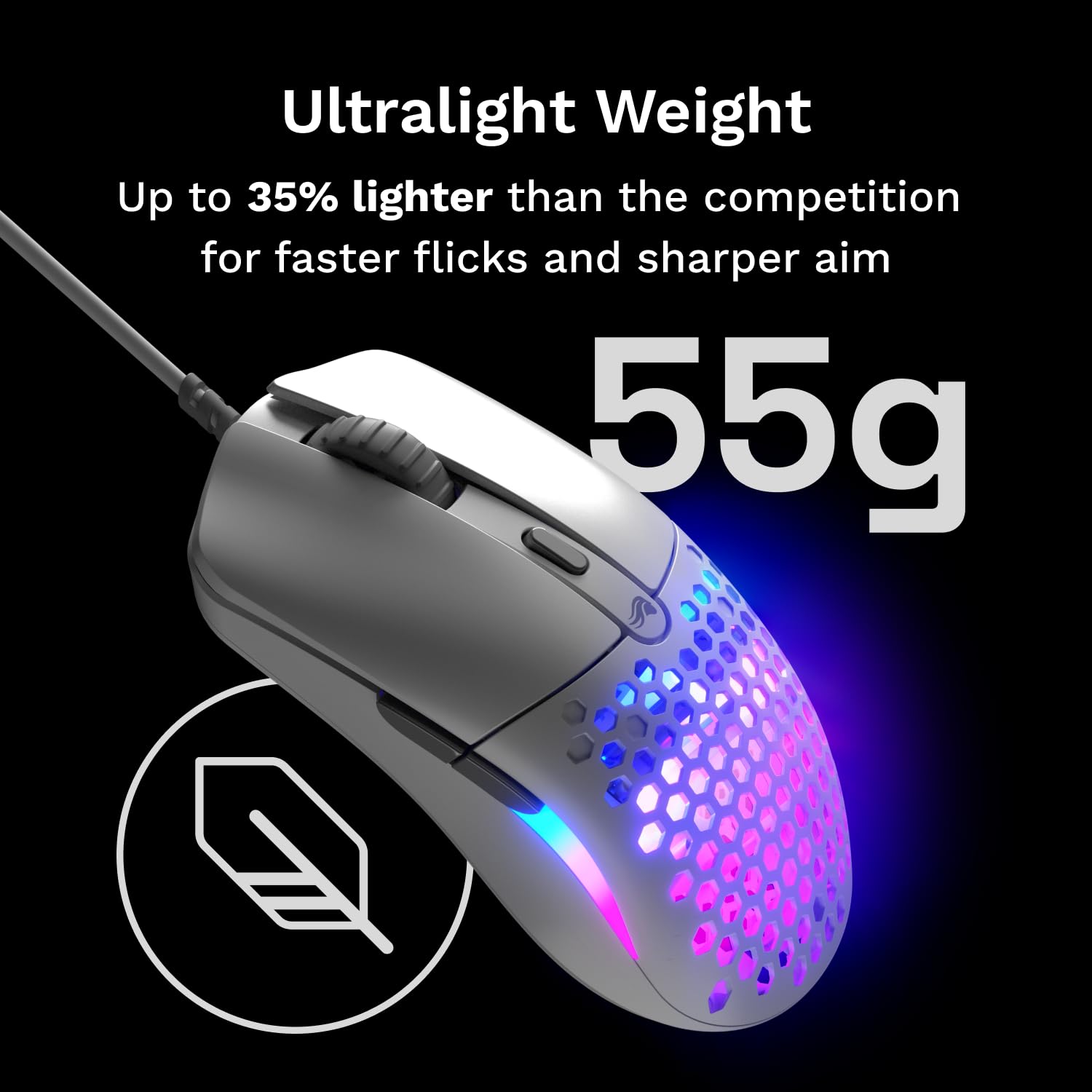 GLORIOUS Model O Eternal Ultralight RGB Gaming Mouse - White | 55g | 6 Programmable Buttons | 12K DPI