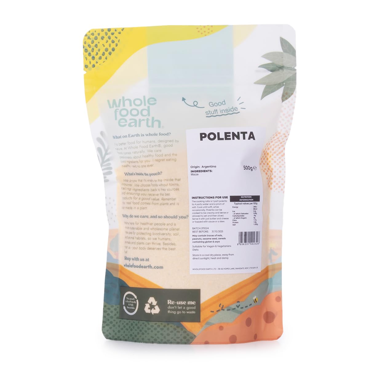 Wholefood Earth Polenta 500g | GMO-Free, Vegan, Recyclable Packaging 3