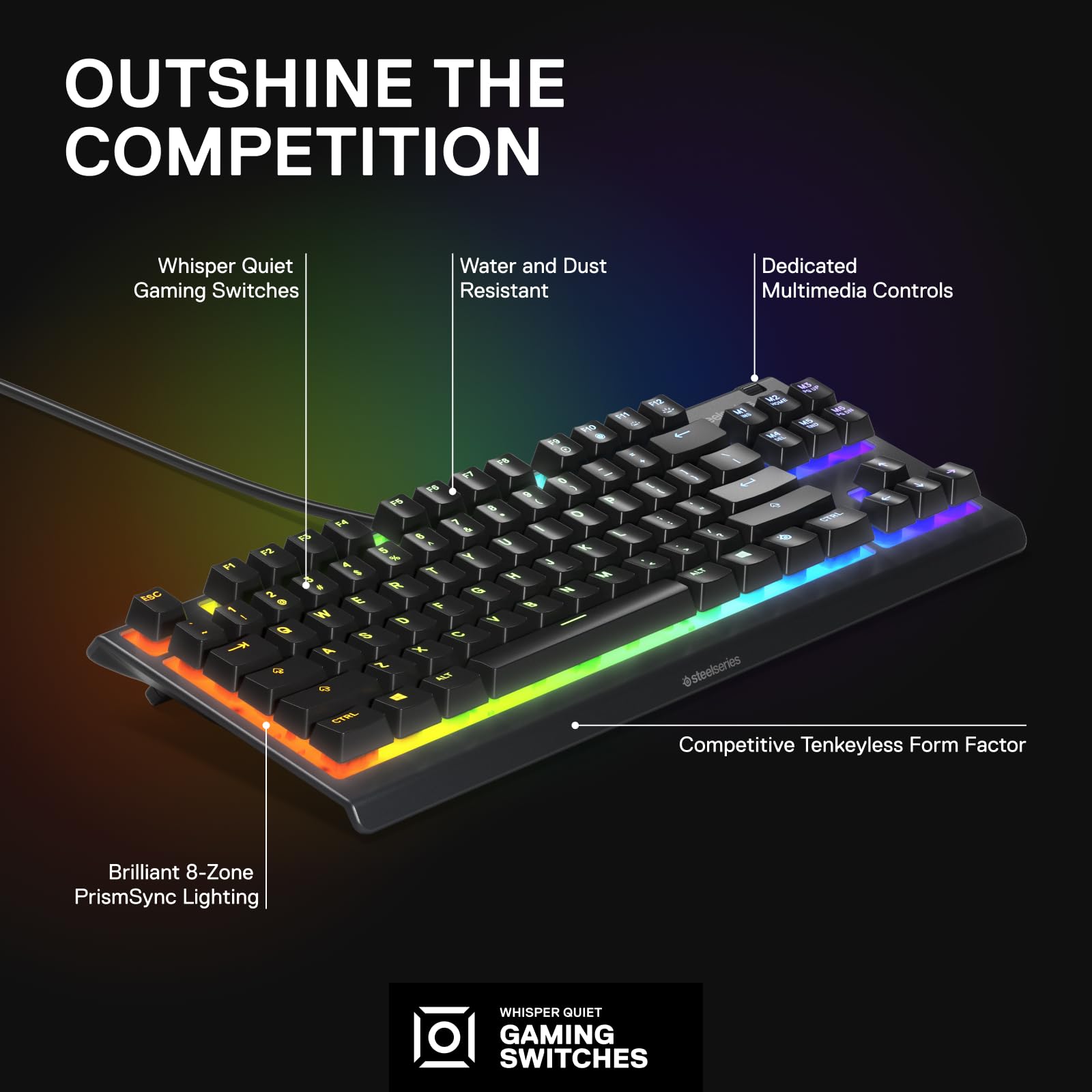 SteelSeries Apex 3 TKL RGB Gaming Keyboard - Tenkeyless Compact Design - IP32 Water & Dust Resistant - English QWERTY - Black 3