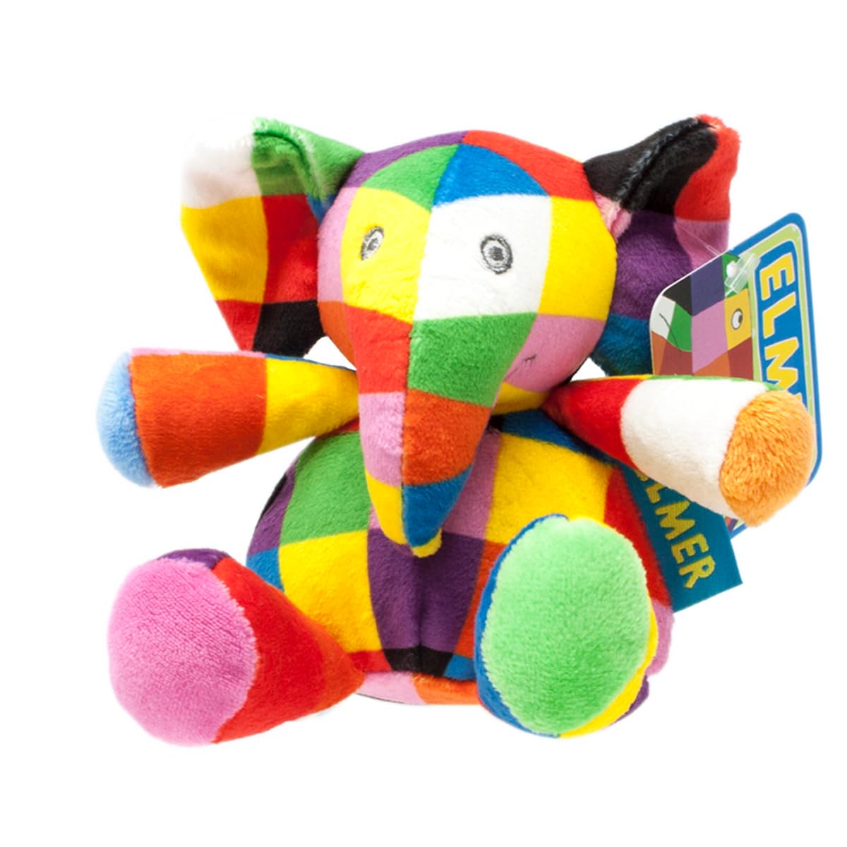 Rainbow Designs Elmer Baby Rattle - 9.5cm Sitting Plush | Chime Rattle | Suitable from Birth