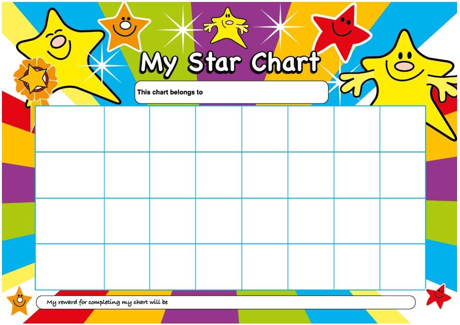 SuperStickers Solutions A4 Star Reward Chart with 50 Stickers - Behaviour & Task Tracker for Kids