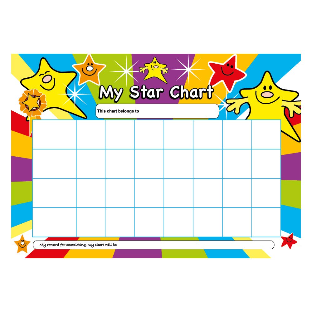 SuperStickers Solutions A4 Star Reward Chart with 50 Stickers - Behaviour & Task Tracker for Kids