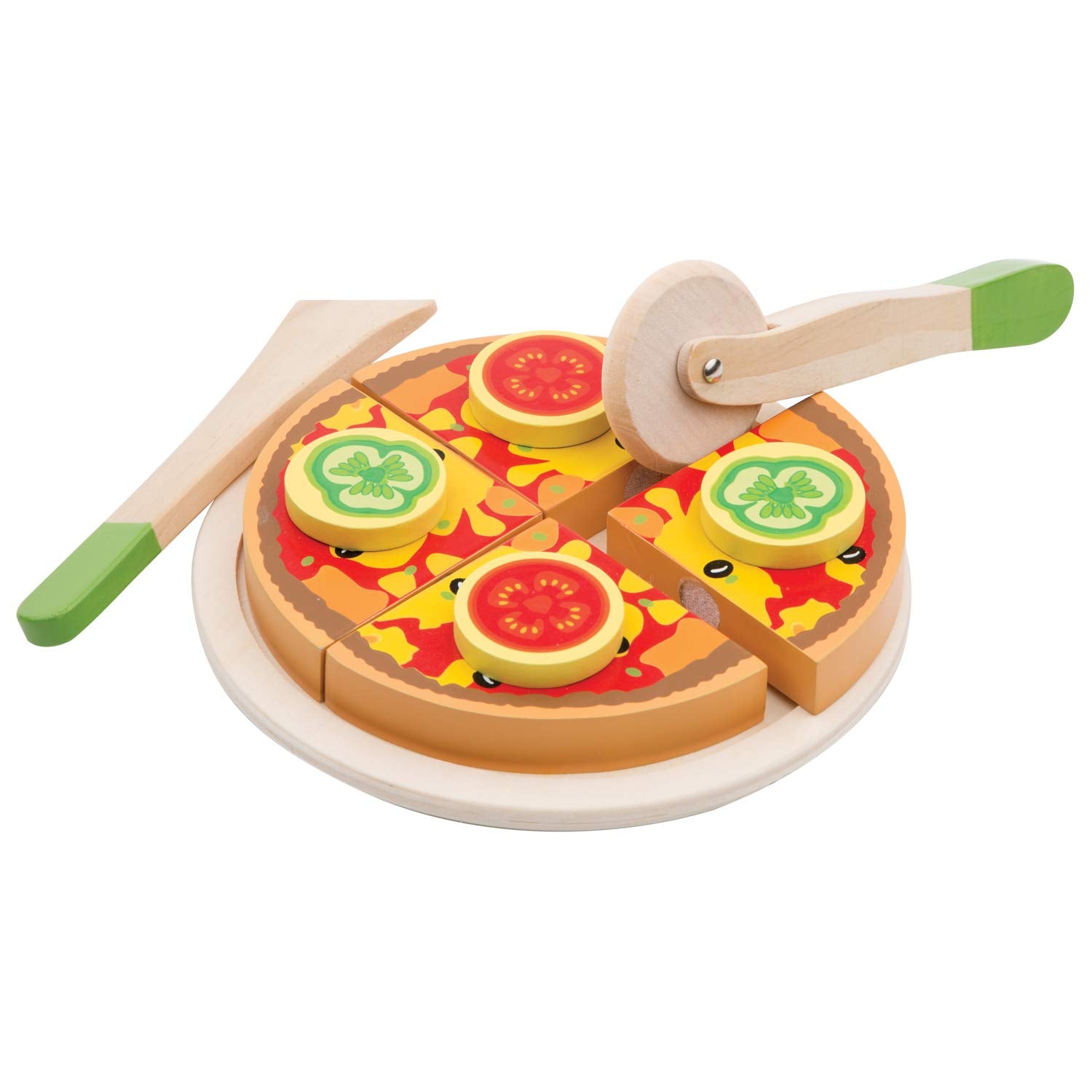 Woet Wooden Pretend Play Cutting Pizza Vegetable Toy | EN71 Safe | Ages 2+ | Model 10587