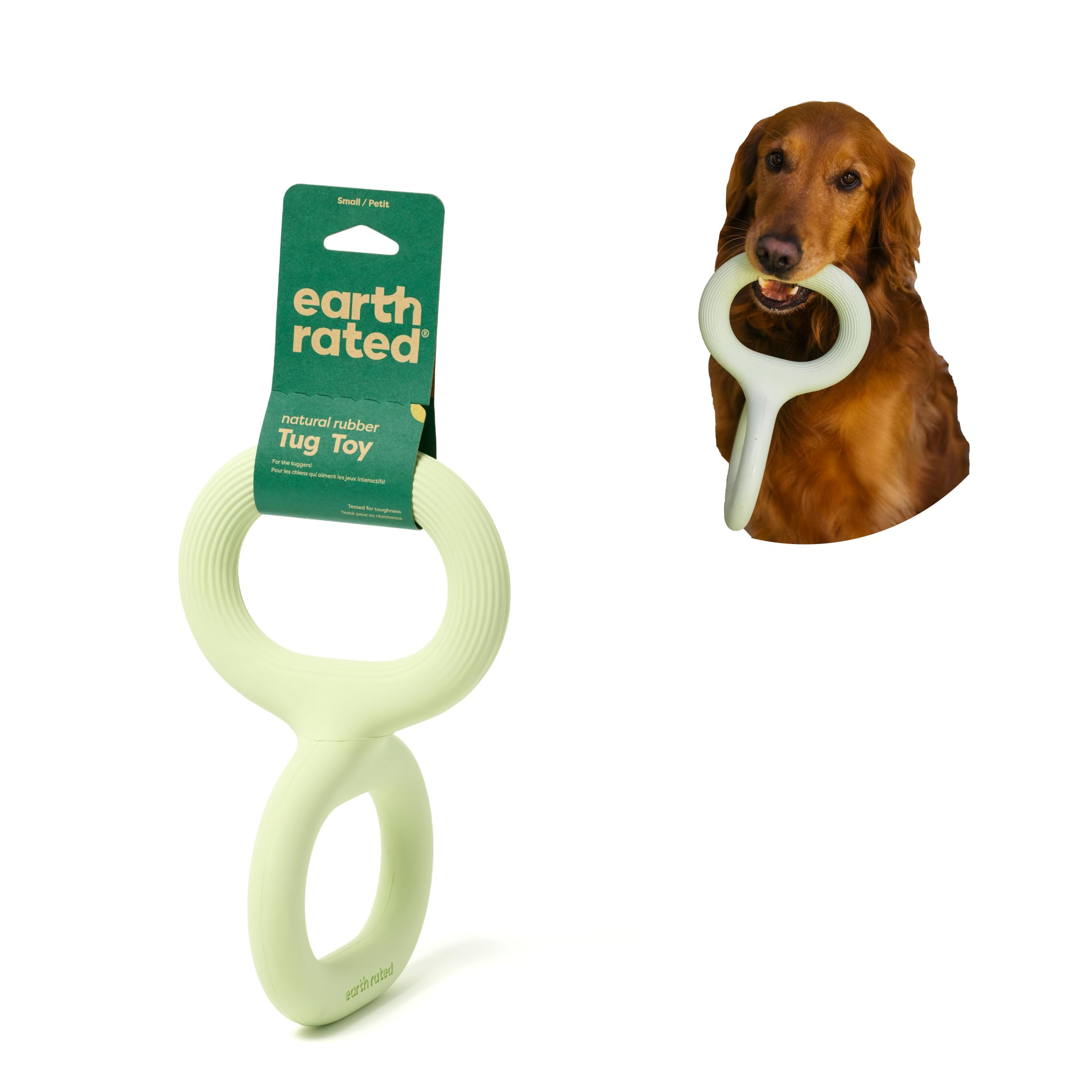 Earth Rated Tug of War Dog Toy - Interactive Pull Toy for Small Dogs | Natural Rubber | Green
