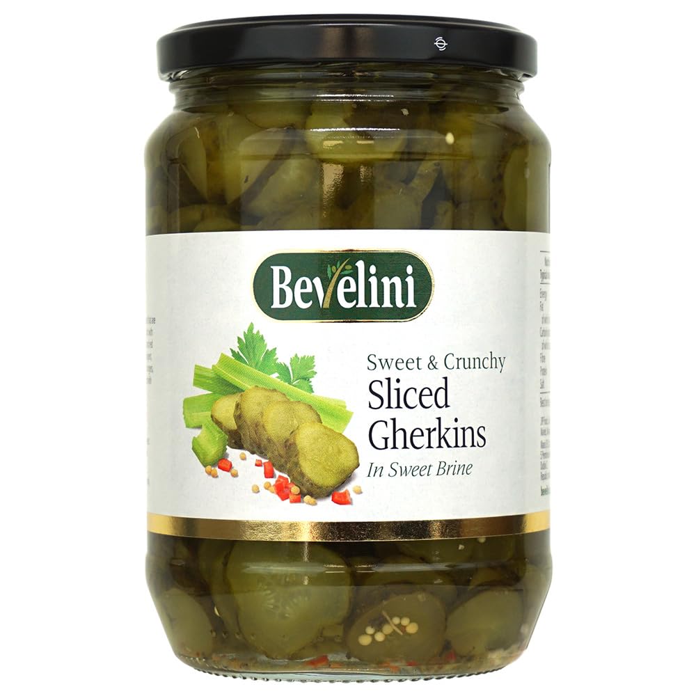 Bevelini Sweet and Crunchy Sliced Gherkins - 705g Jar | Perfect for Sandwiches & Salads