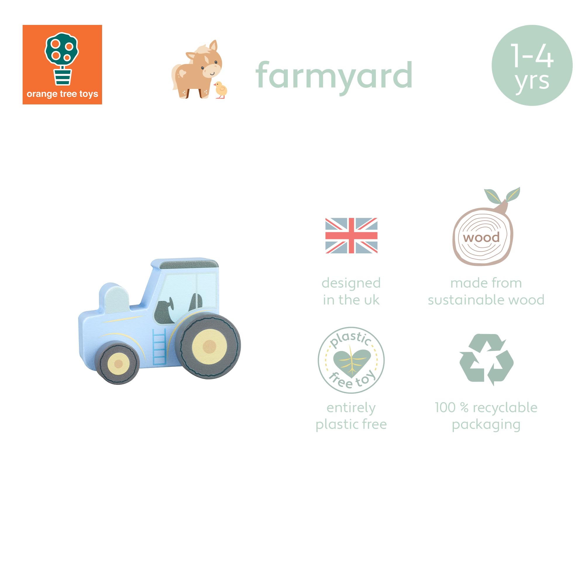 Orange Tree Toys OTT07634 Wooden Push Toy - Educational Farm Tractor for Toddlers 12 Months+ 3