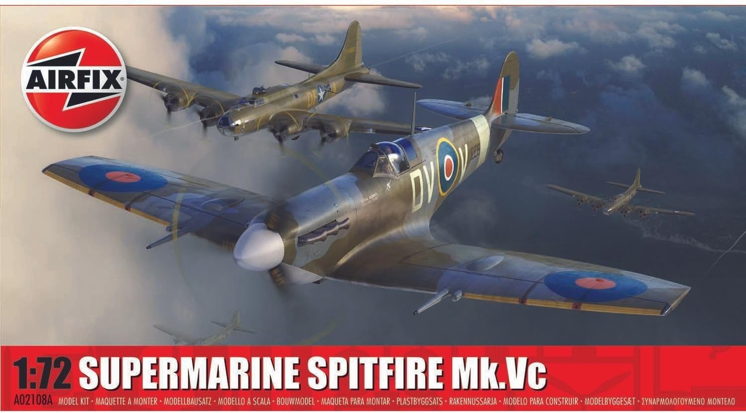Airfix Supermarine Spitfire Mk.Vc Model Kit - 1:72 Scale, 73-Piece Plastic Aircraft Model for Ages 14+