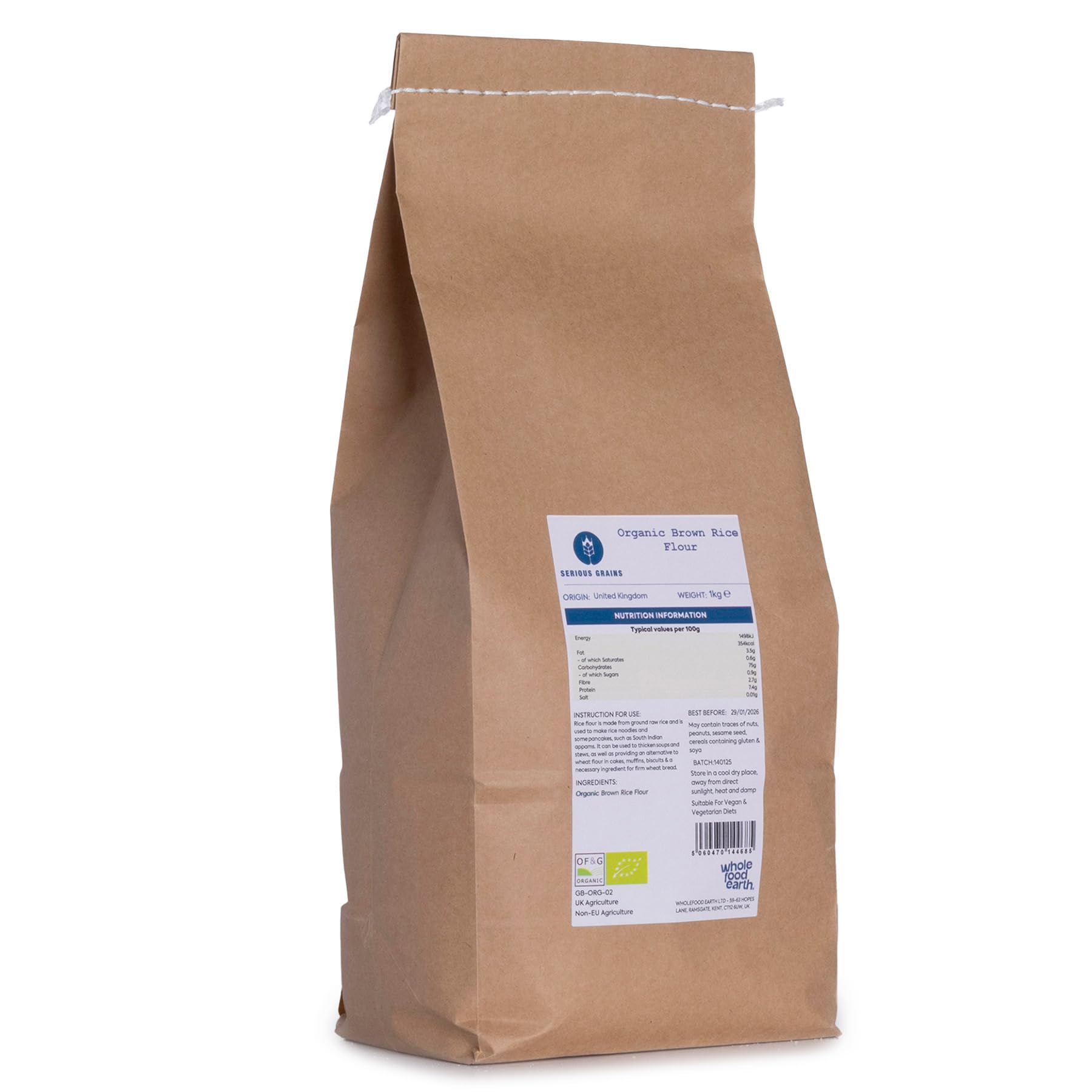 Wholefood Earth Organic Brown Rice Flour – 1 kg | Stone Ground | GMO Free