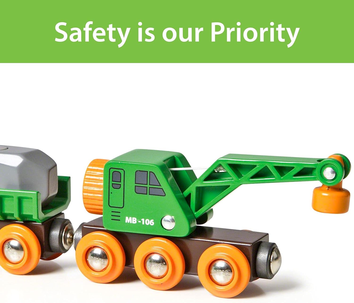 BRIO World Clever Crane Wagon - Wooden Construction Train Set Accessory for Kids 7