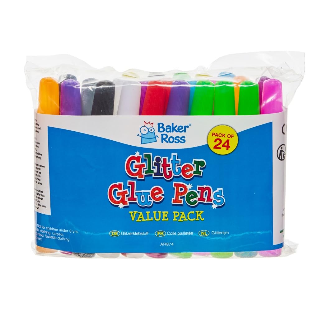 Baker Ross Glitter Glue Pens - Arts & Crafts Supplies for Kids (Pack of 24) 3