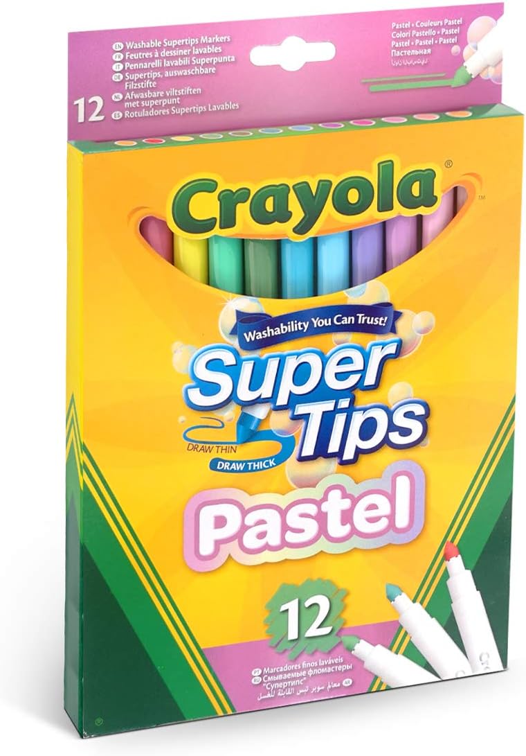 CRAYOLA Pastel SuperTips Washable Markers - Washable Felt Tip Pens for Kids, Ages 3+, Pack of 36