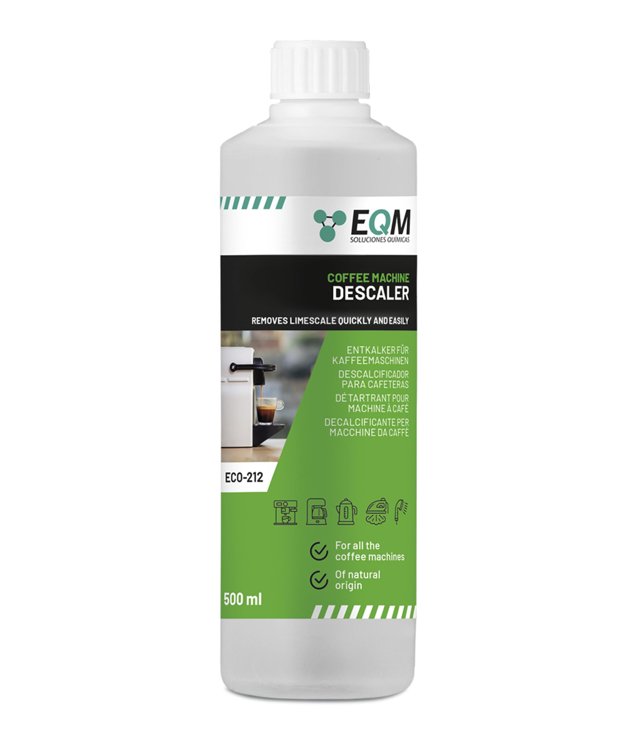 EQM ECO-212 Coffee Machine Descaler - 500 ml - 100% Natural Origin with Citric Acid