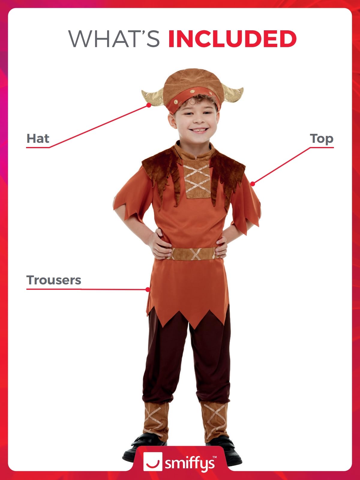 Smiffys Viking Costume - Brown Top, Trousers & Hat for Boys Ages 12-14 5