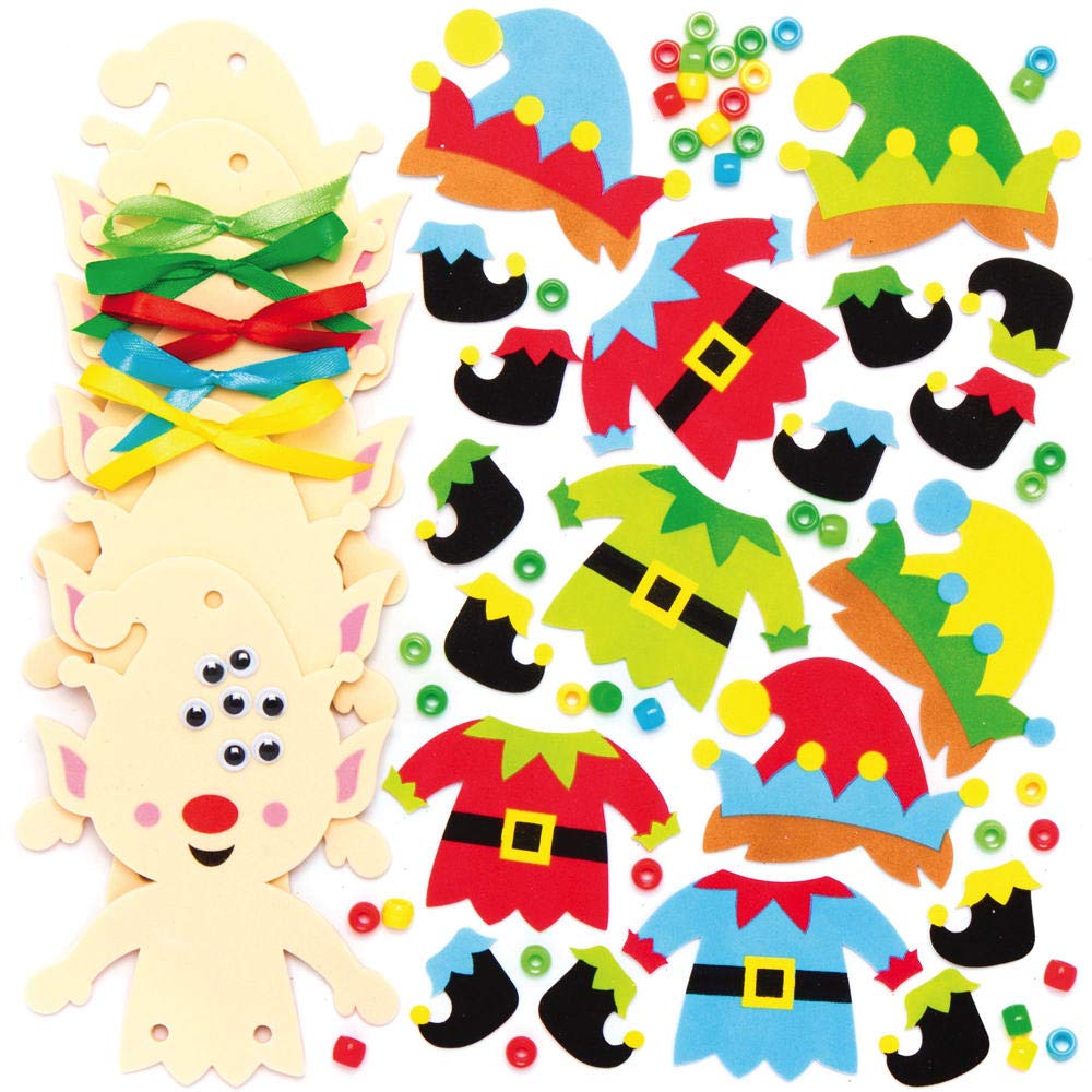 Baker Ross AX398 Christmas Tree Elf Decoration Kits - Pack of 5, DIY Craft Ornaments 7