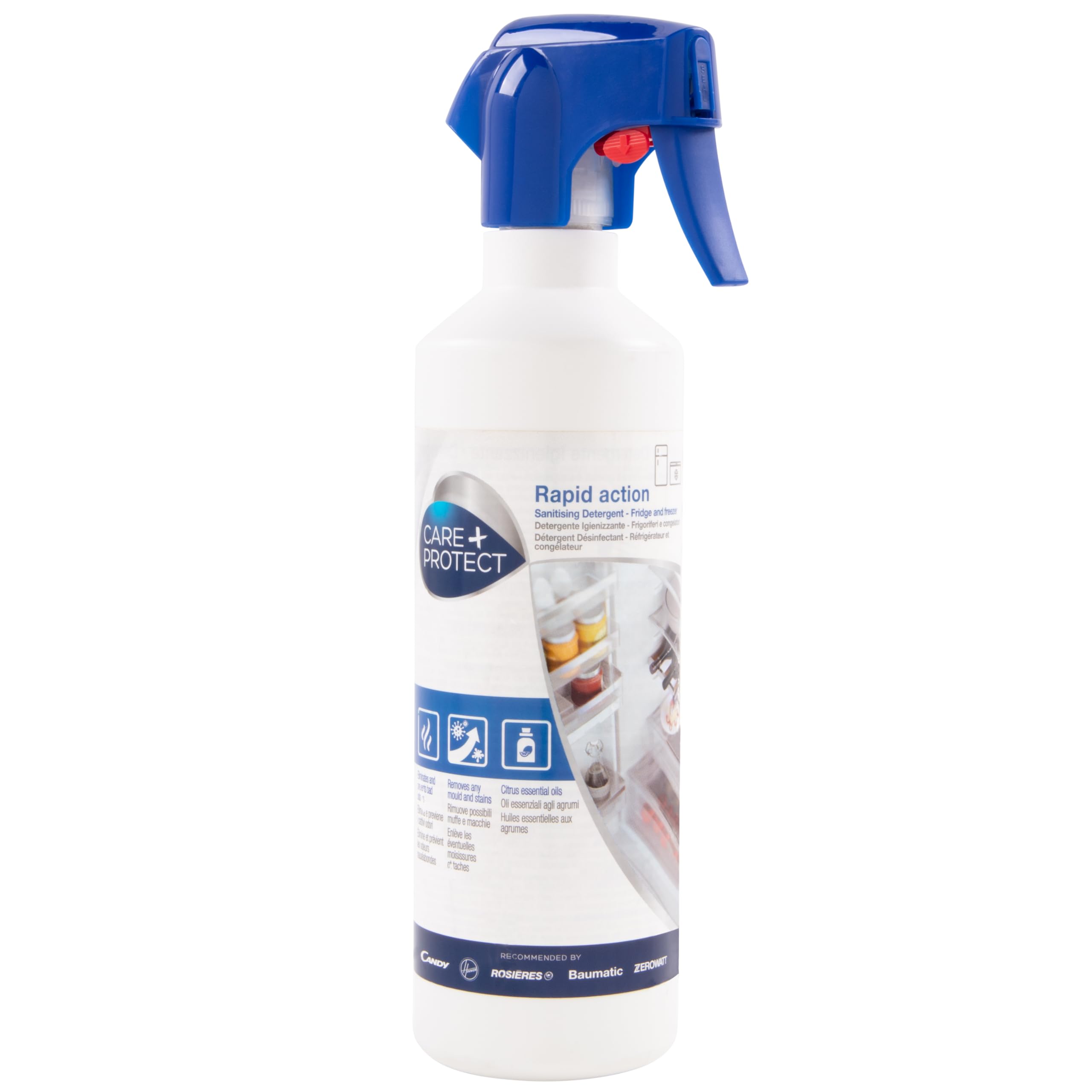 CARE + PROTECT Rapid Action Hygienic Fridge Cleaner - 500 ml Spray, Fresh Scent, Sanitiser