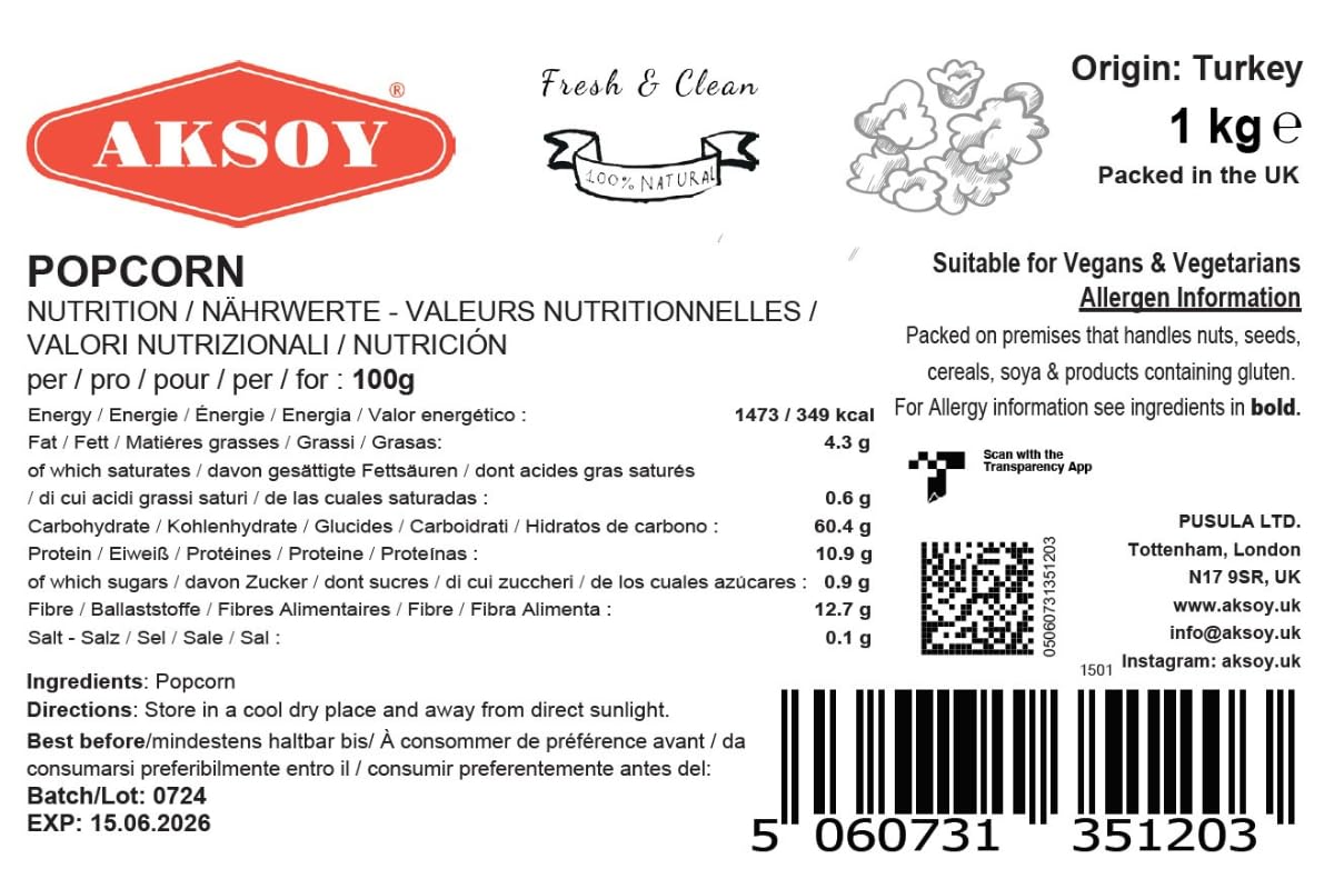 AKSOY Popping Corn Kernels - 1KG | Gourmet White Popcorn for Stovetop, Air Popper & Microwave 5