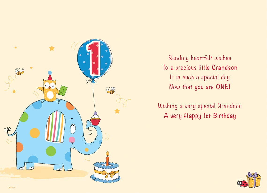 Piccadilly Greetings Age 1 Grandson Birthday Card with Envelope | 9 x 6 inches | C80114