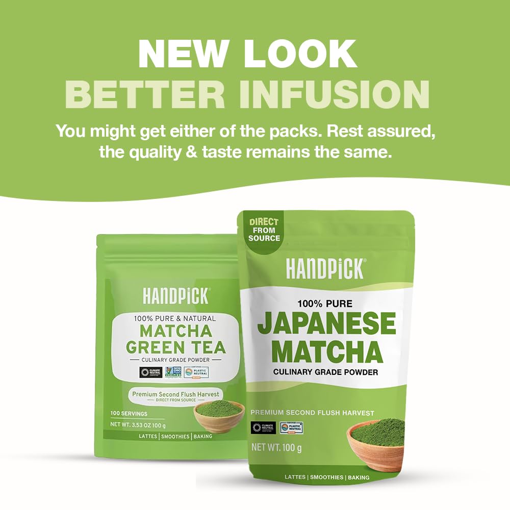 HANDPICK Japanese Matcha Green Tea Powder (100g) - Culinary Grade, Non-GMO, Resealable Packaging 6