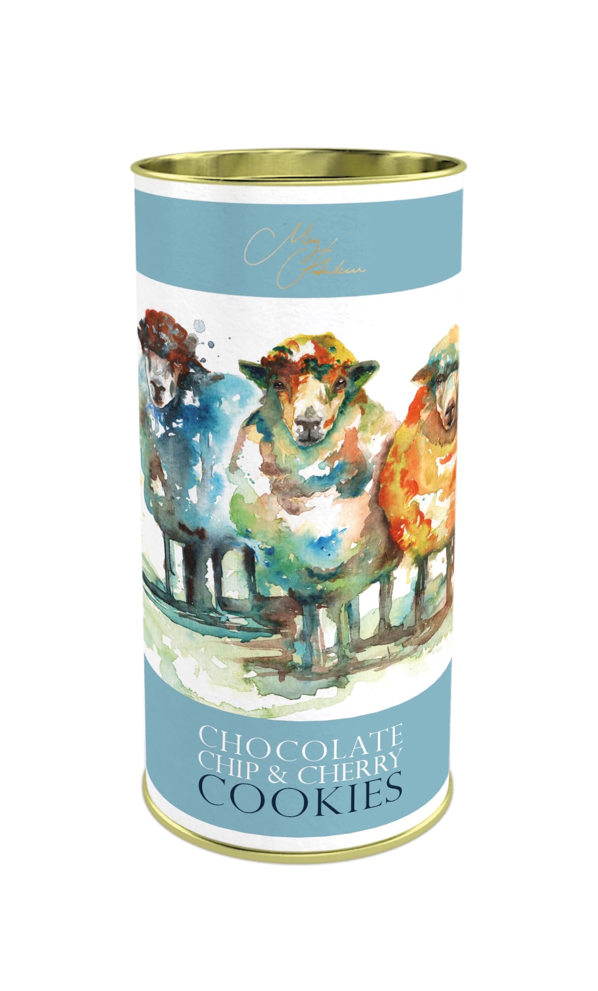 Meg Hawkins Chocolate Chip & Cherry Cookies in Sheep Drum | 160g Biscuit Tin 1