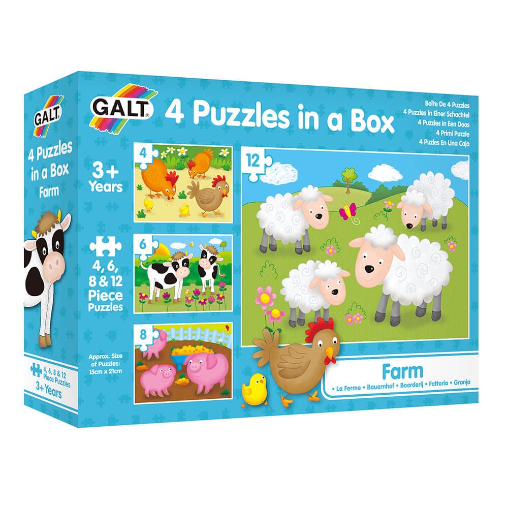 Galt 4 Puzzles in a Box - Farm Animals Educational Puzzle Set for Ages 3+