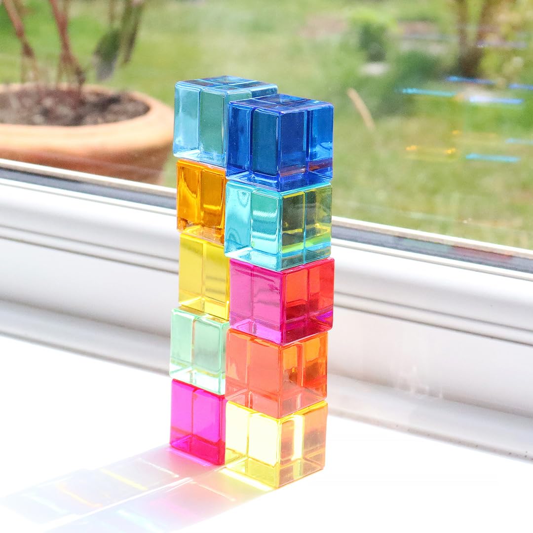 TickiT Gem Cubes - Rainbow Acrylic Stacking Blocks for Toddlers 3+ 5