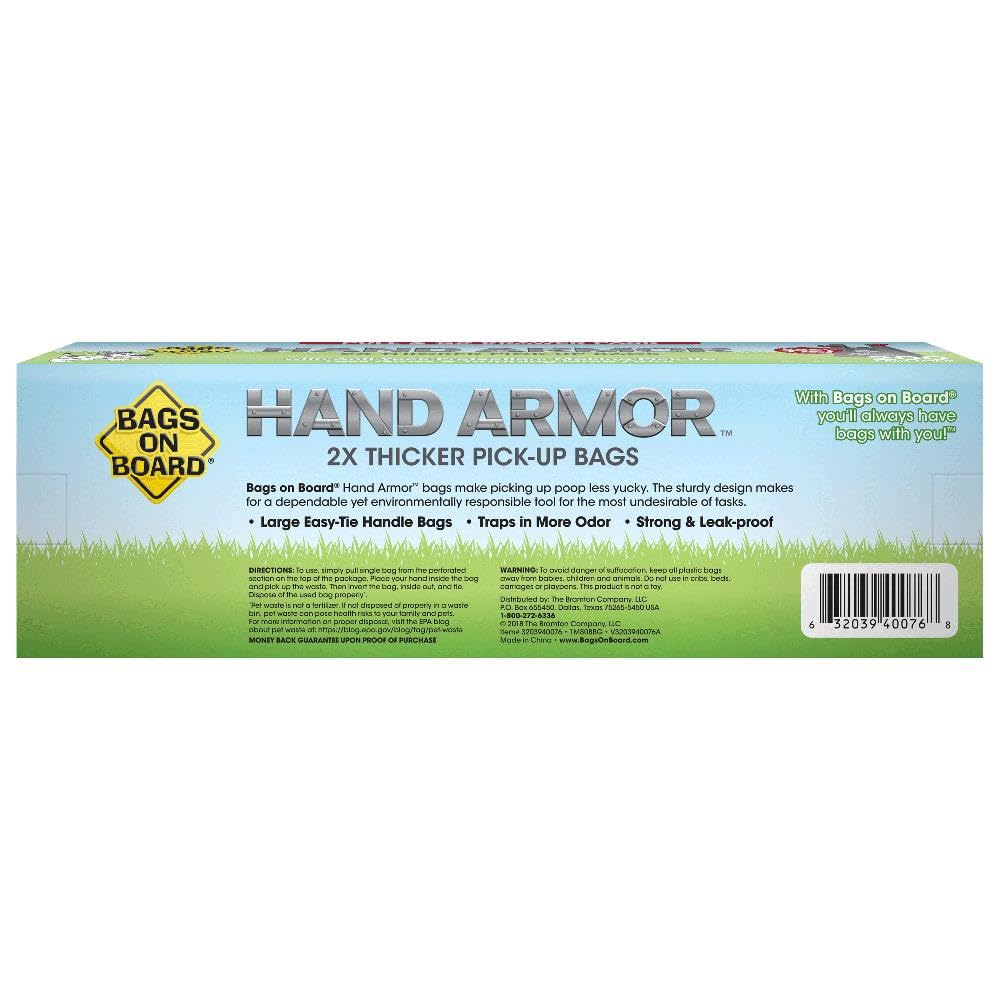 Bags on Board Hand Armour Extra Thick Dog Poo Bags - Leak Proof | 7 x 15 in | 200 Count