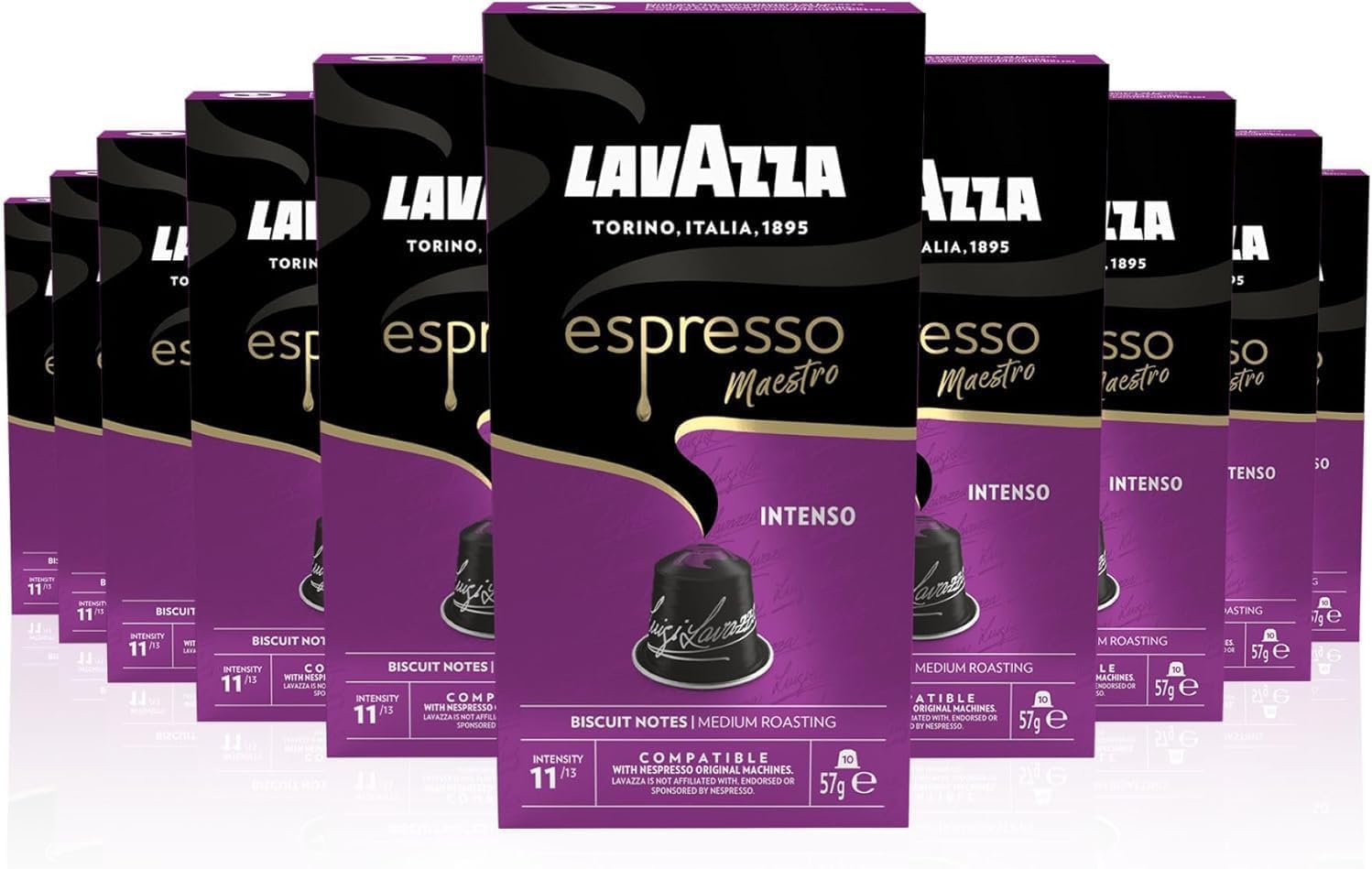 Lavazza Espresso Maestro Intenso, 100 Aluminum Capsules Compatible with Nespresso Original Machines
