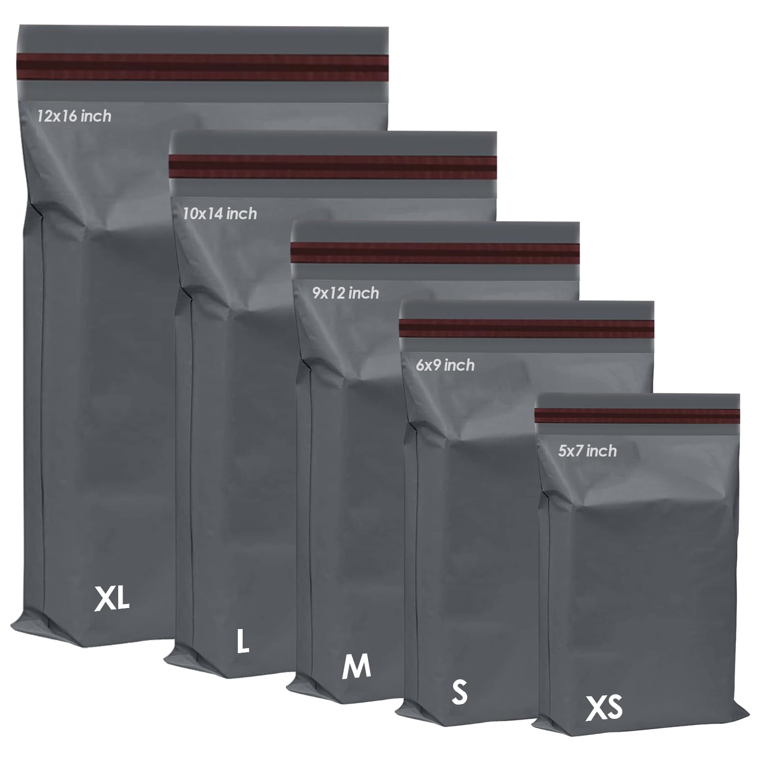 iSOUL 125 Assorted Grey Poly Postal Self Seal Mailing Bags - 5 Sizes (4.5x7 to 12x16 in)