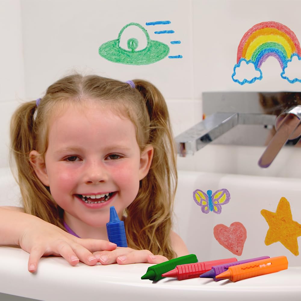 ZIMPLI - 6 Large Washable Bath Crayons for Kids, Creative Bathtime Drawing Fun 3