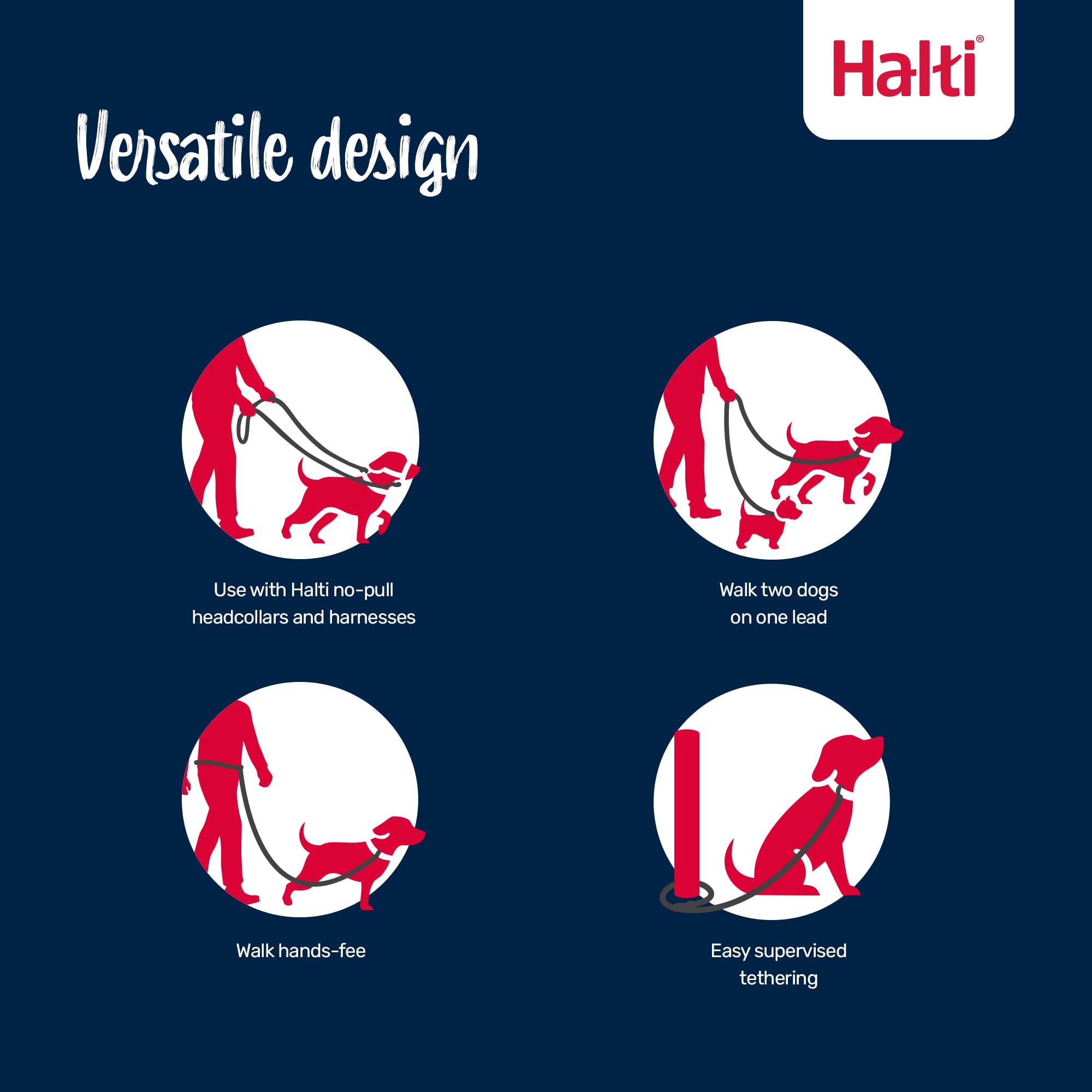 Halti Training Lead - Versatile & Durable Dog Training Lead | Purple, Small, 2m 4
