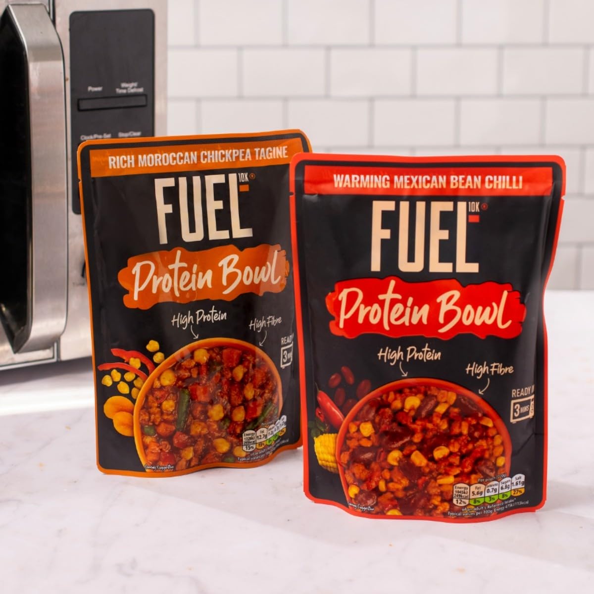 FUEL10K High Protein Mexican Bean Chilli Microwave Ready Meal - 14g Protein, Pack of 6 5