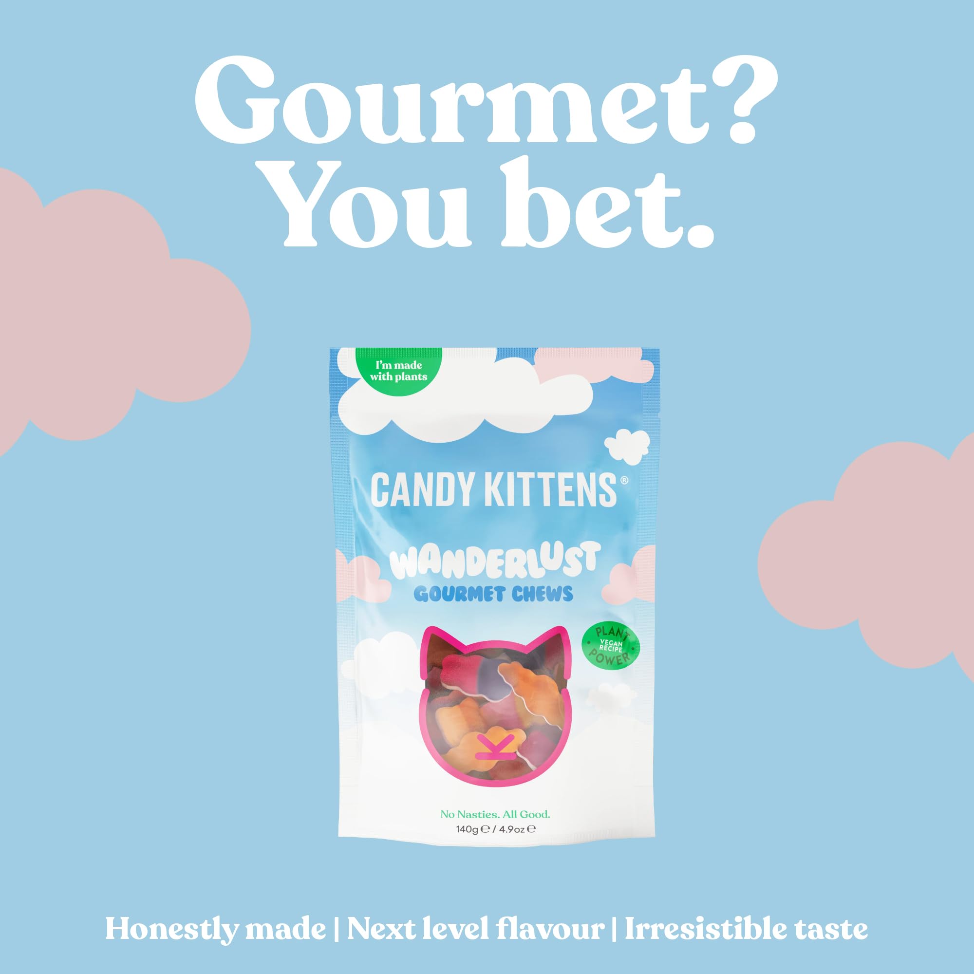 CANDY KITTENS Wanderlust Vegan Sweets - Fruit & Chewy Gummy | 140g Pack of 1