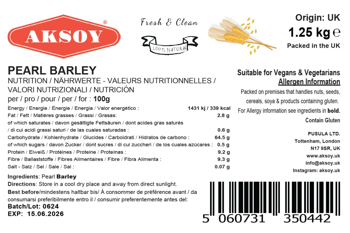Aksoy Wholefoods Pearl Barley 1.25KG - Whole Grain for Soups, Salads & Pilafs 6