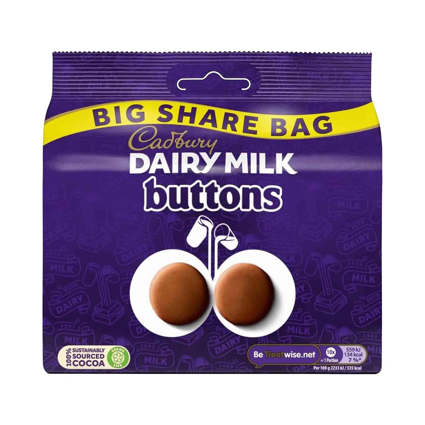 Cadbury Dairy Milk Giant Buttons Creamy Milk Chocolate Sharing Bag 330g
