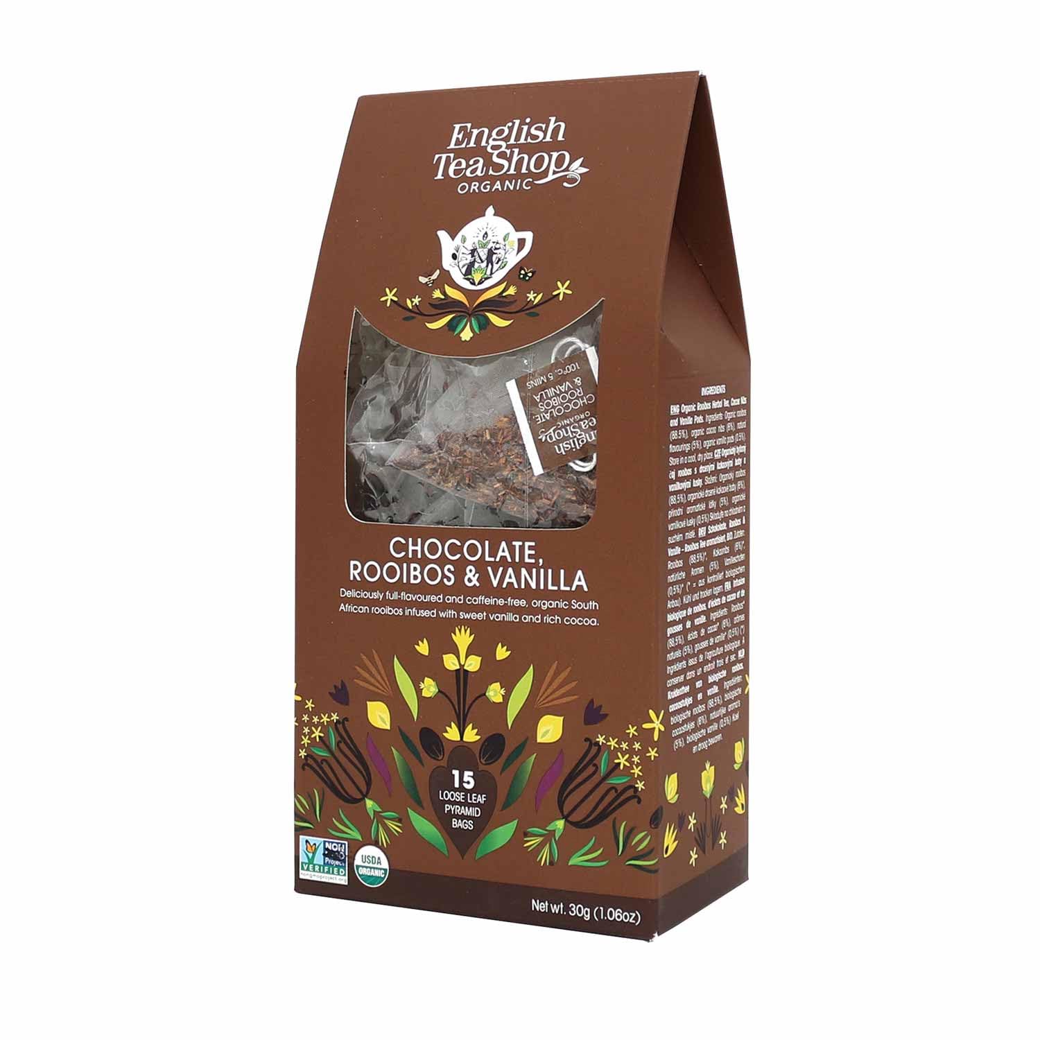 English Tea Shop Organic Chocolate, Rooibos & Vanilla Tea - 15 Pyramids, 30g