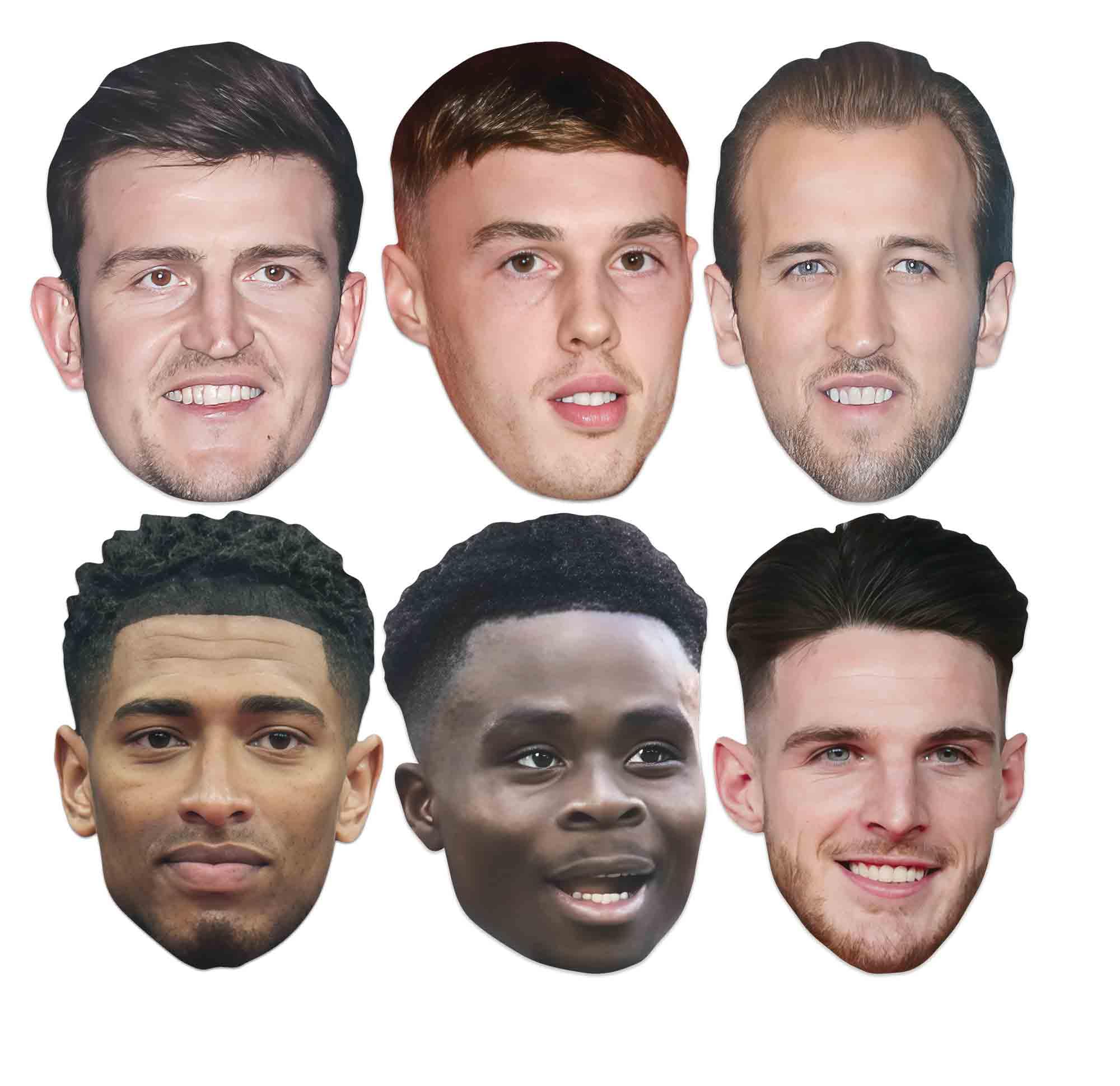 STAR CUTOUTS England Six Pack Football Star Masks - Declan Rice, Saka, Bellingham | Cardstock Party Set