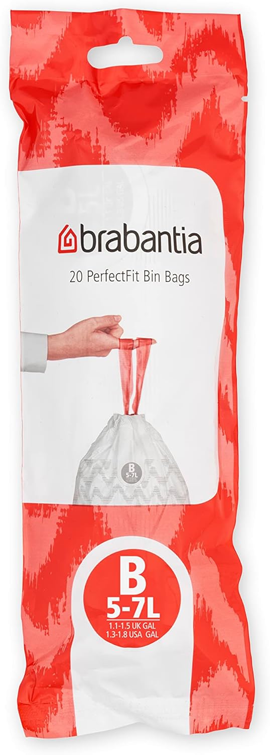 Brabantia PerfectFit Bin Liners Multipack Size B (5 Litre) Extra Strong Plastic with Tie-Tape