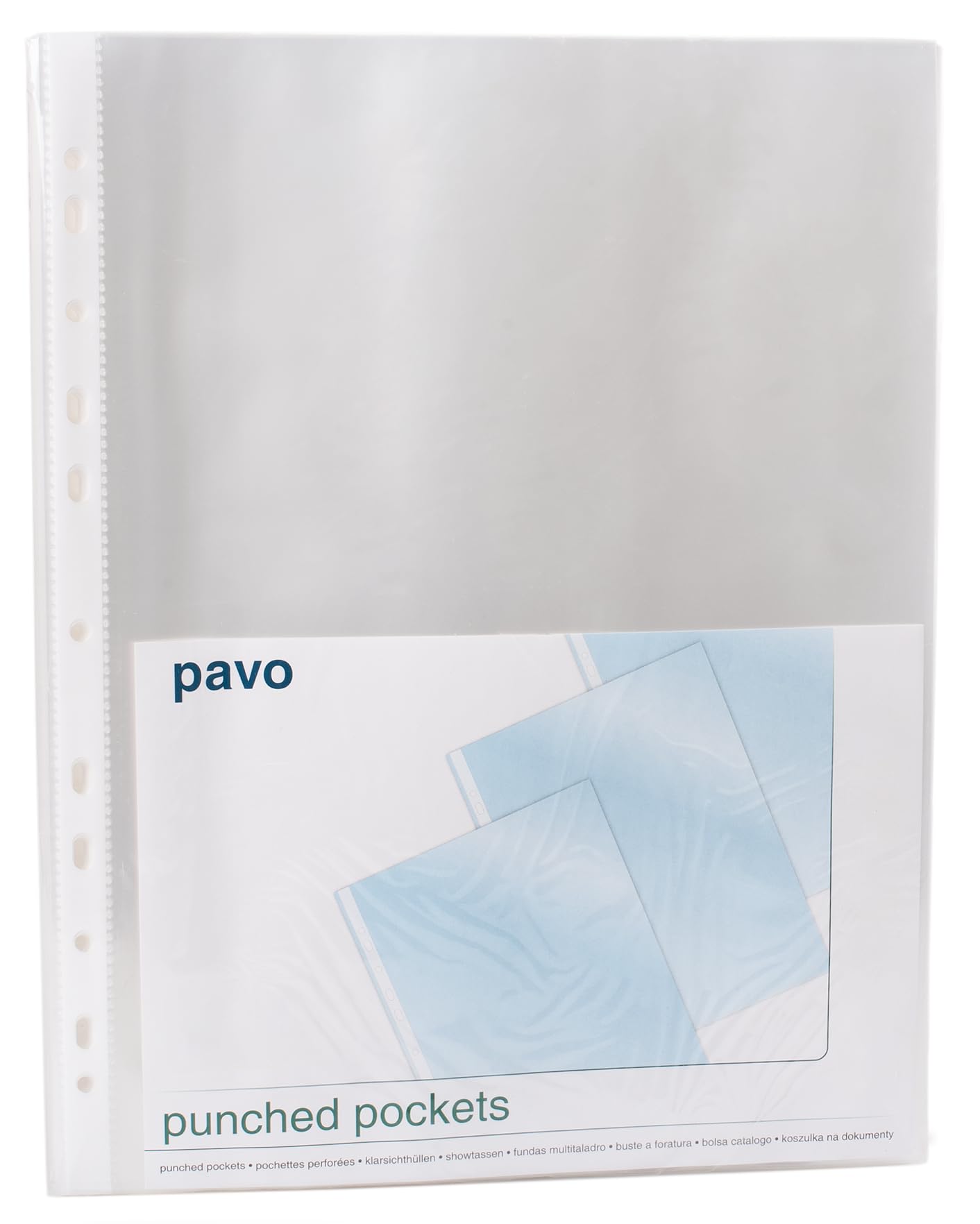 Pavo Punched Pockets - Crystal Clear A4 File Sleeves | 80 Micron PP | Pack of 100