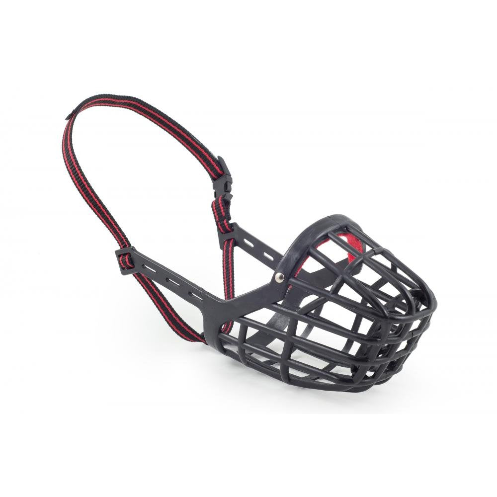 Ancol Basket Muzzle - Strong Plastic Biting Control | Size 6 | Black/Red
