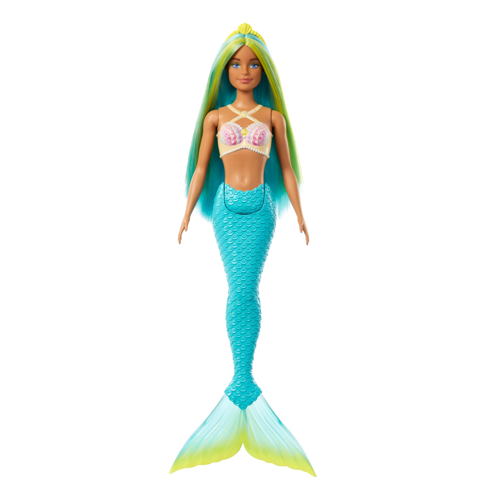 Barbie Mermaid Doll with Two-Tone Blue and Yellow Hair, Shell Bodice & Turquoise Tail - HRR03