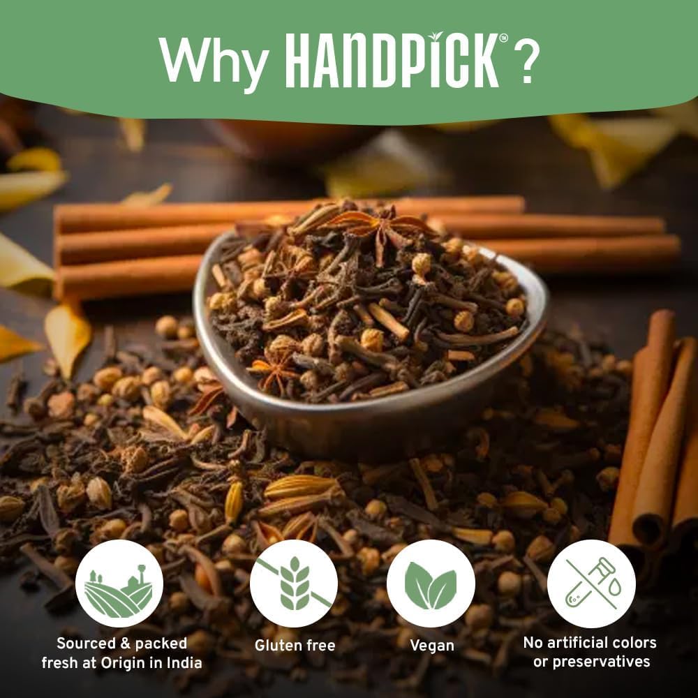 HANDPICK Masala Chai Tea Bags from India (100 Count) - Cinnamon, Black Pepper, Cloves & Cardamom - Eco-conscious Round Tea Bags 6