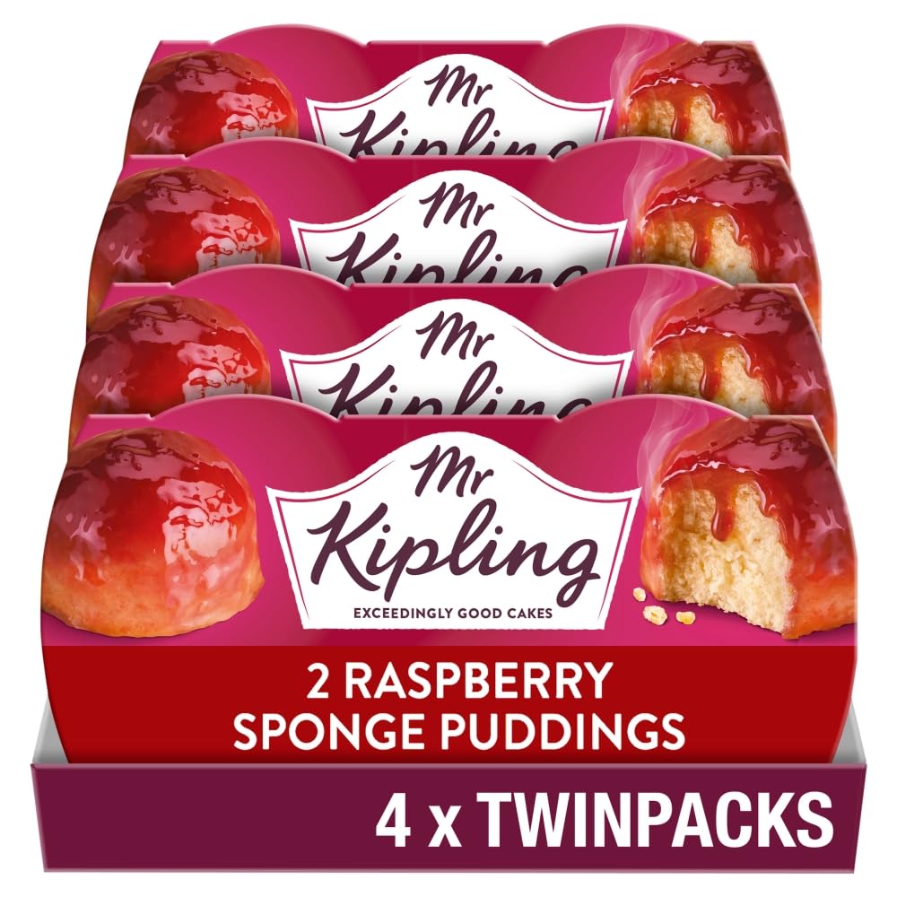 Mr Kipling Raspberry Sponge Pudding Desserts - Microwaveable Treat | Pack of 4 (190 g) 1