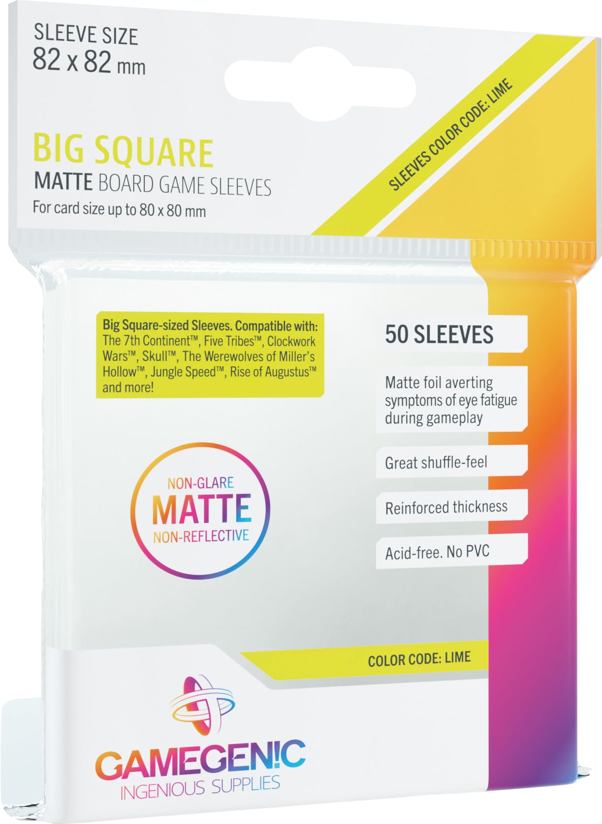 Gamegenic Matte Big Square-Sized Sleeves 82x82mm (50 pcs) - Clear