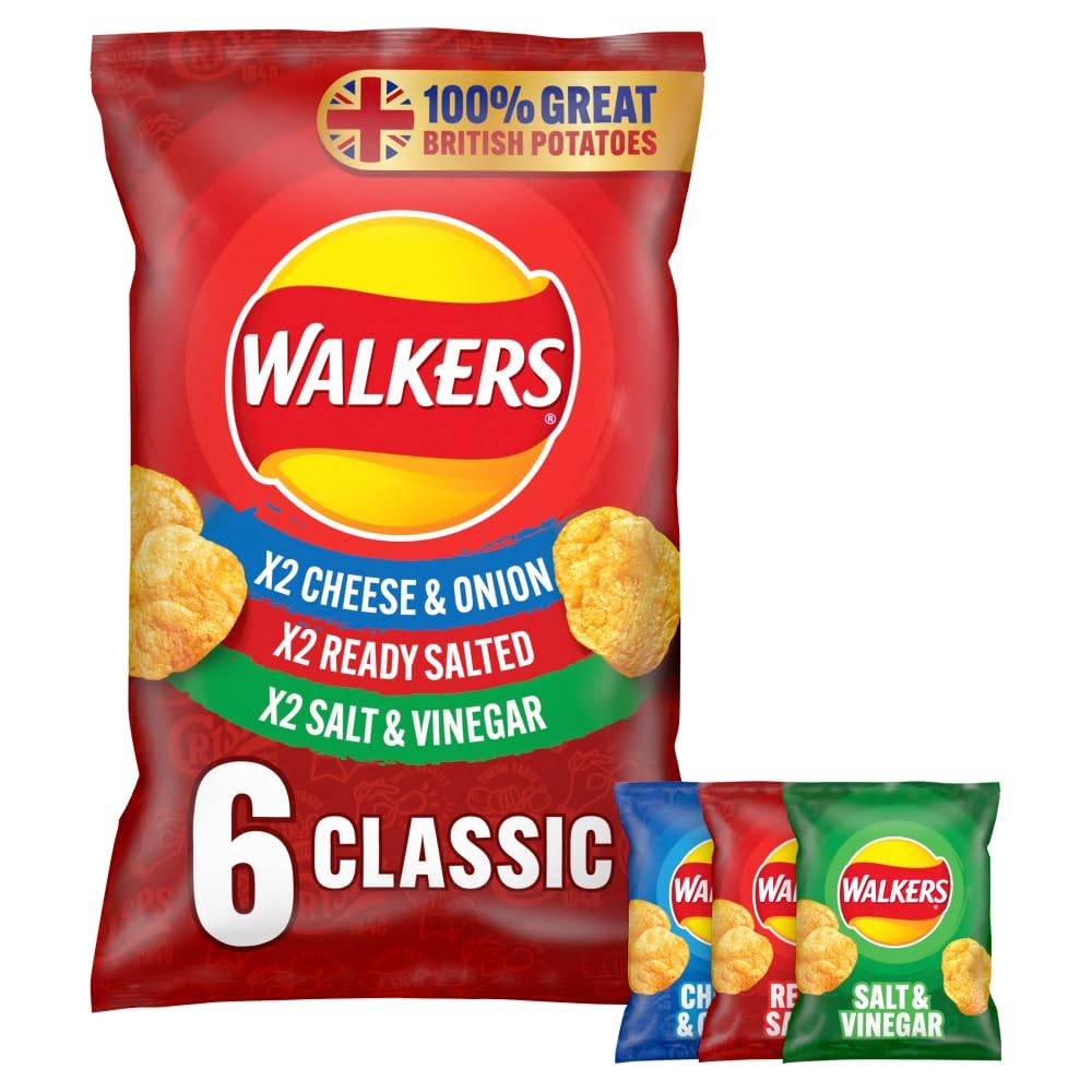 Walkers Classic Variety Crisps 6x25g Multipack - Cheese & Onion, Ready Salted, Salt & Vinegar 4