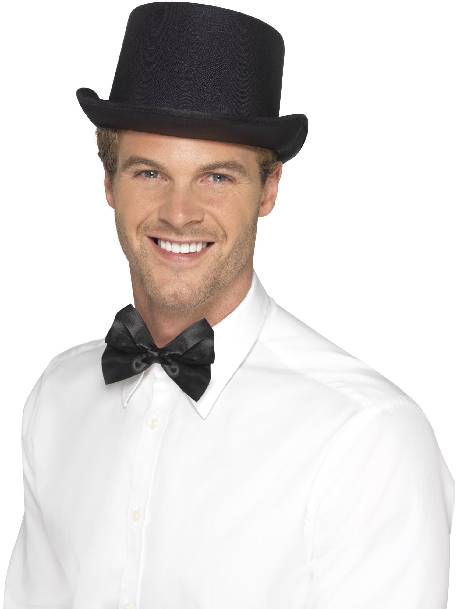 Smiffys Top Hat Satin Look Black with Elastic Inner Rim Adult Dress Up Hat