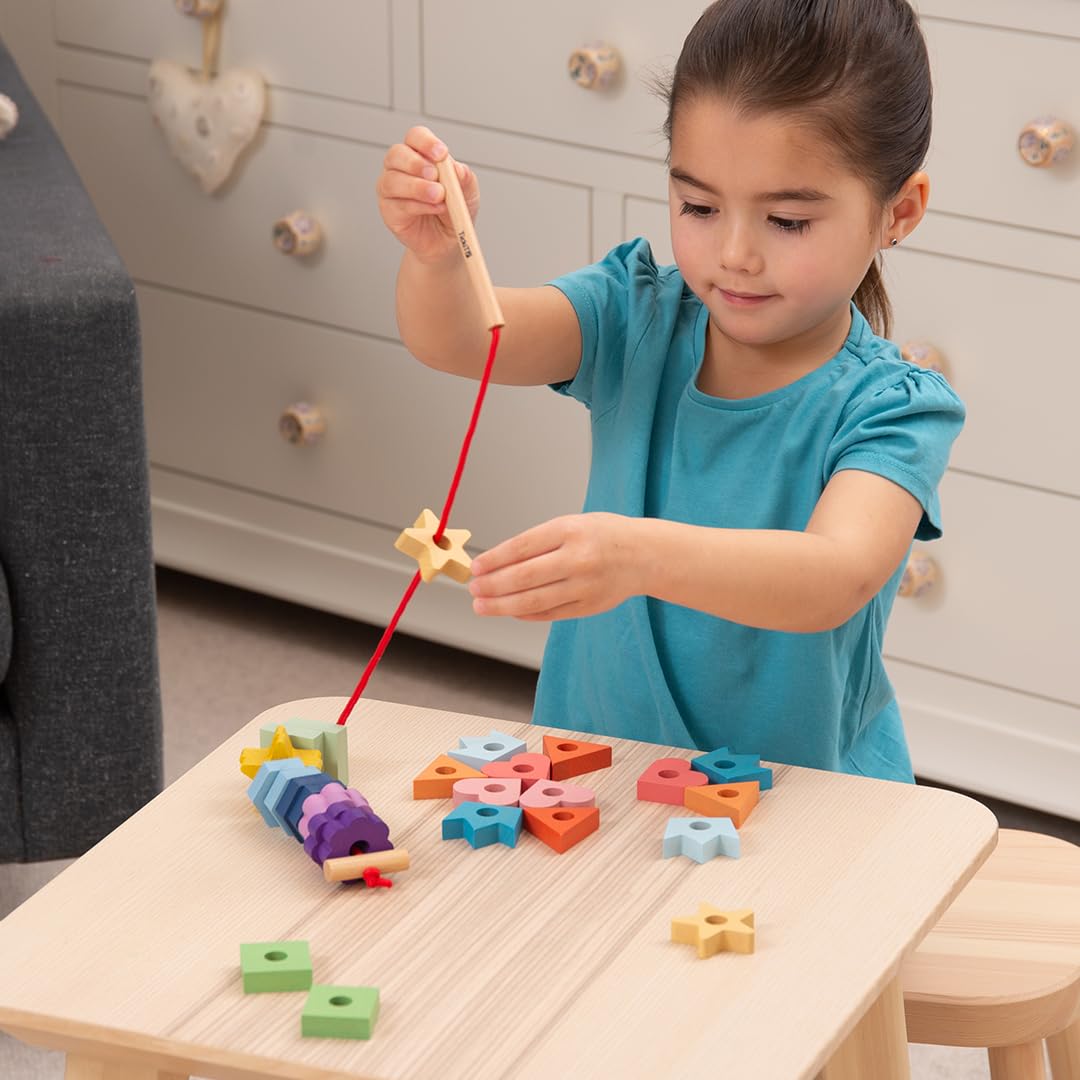 TickiT Rainbow Wooden Lacing Shapes - Educational Threading Toy for Toddlers 3+ 7
